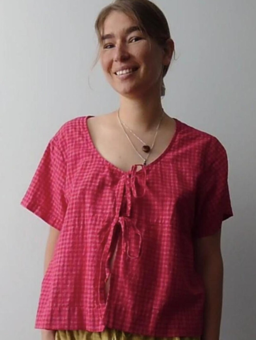 Opia Byron Bay Robin tie top in red gingham 100% hemp Sold out colorway Top XL